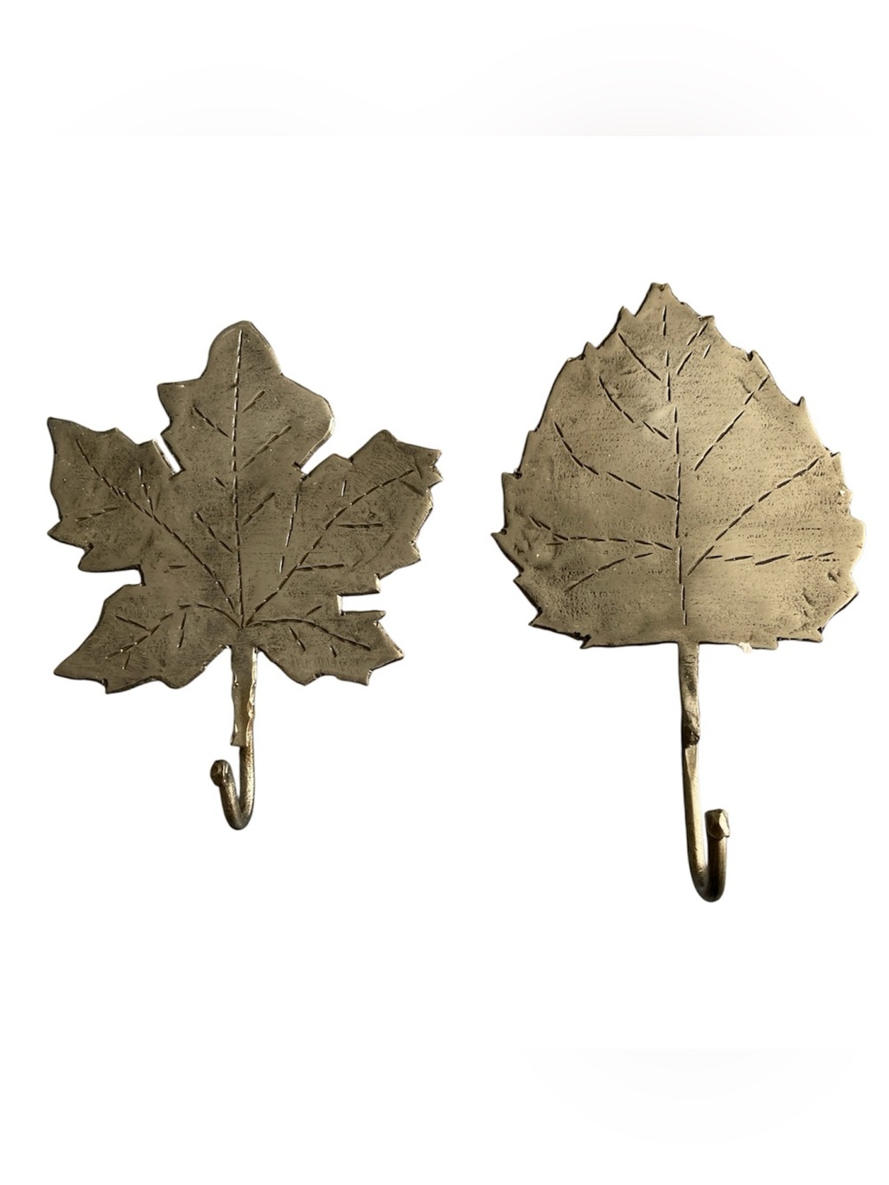 Dark Silver Cast Iron Leaf Wall Hooks, Set of 2
